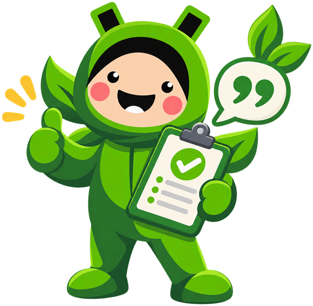 Mascot holding up a clipboard with a checkmark