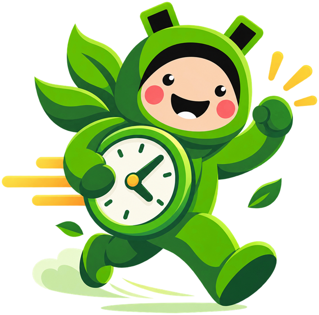 Mascot running with a clock